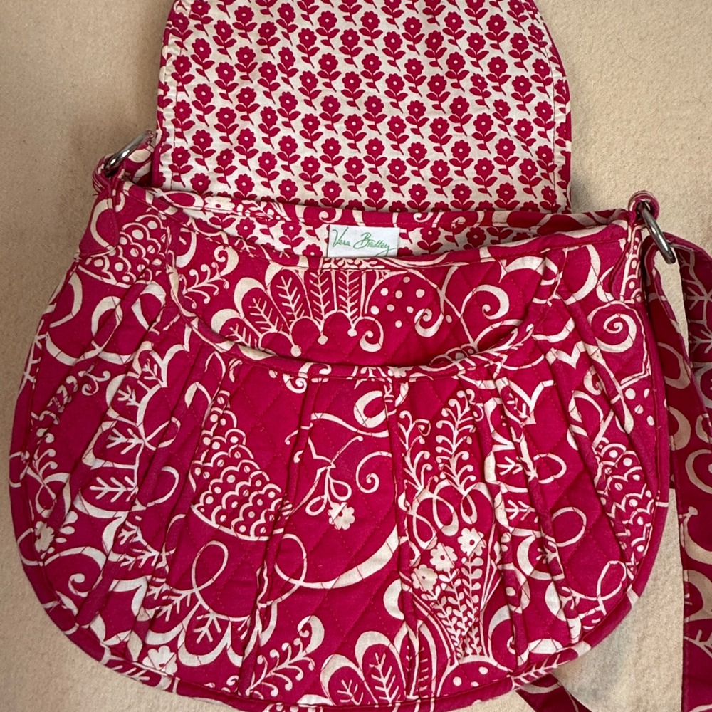 Vera Bradley Raspberry Fizz Quilted Convertible Satchel Crossbody Bag Pink White - Picture 4 of 6